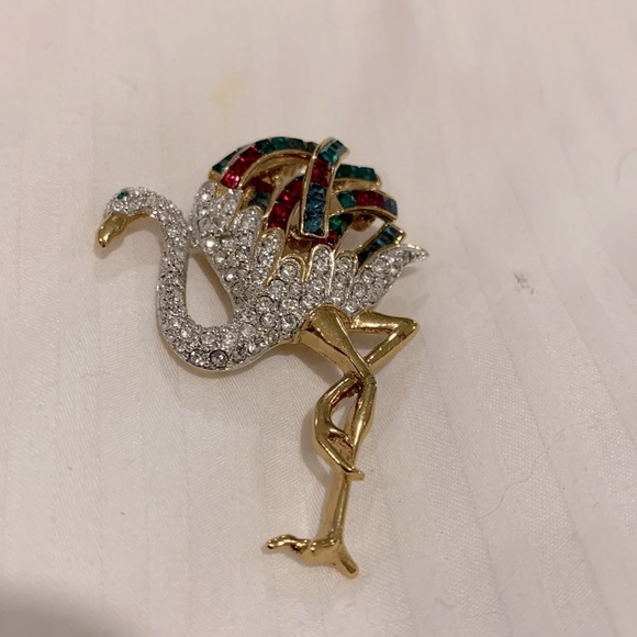 RARE COSTUME JEWELRY BROOCH OF FLAMINGO ANTIQUE - Picture 2 of 7